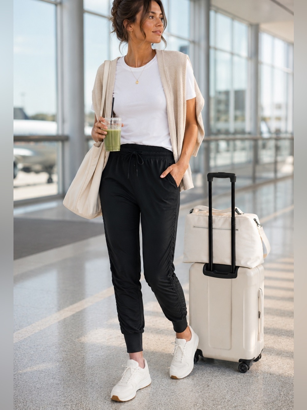 Athleta Attitude Featherweight Joggers Black Size 6 Travel Athleisure UPF 50
